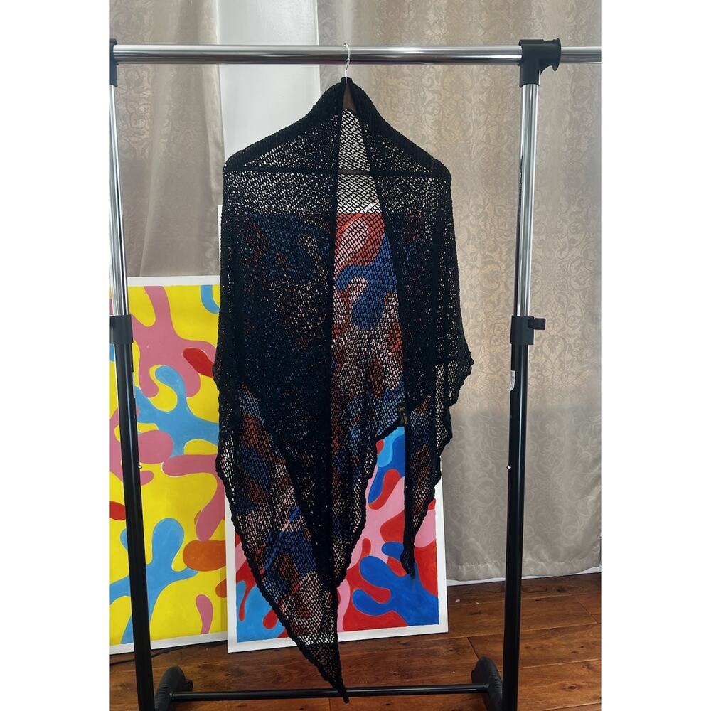 A. Brod Black Crochet Shawl Wrap for Women Solid Pattern Fashion Accessory
